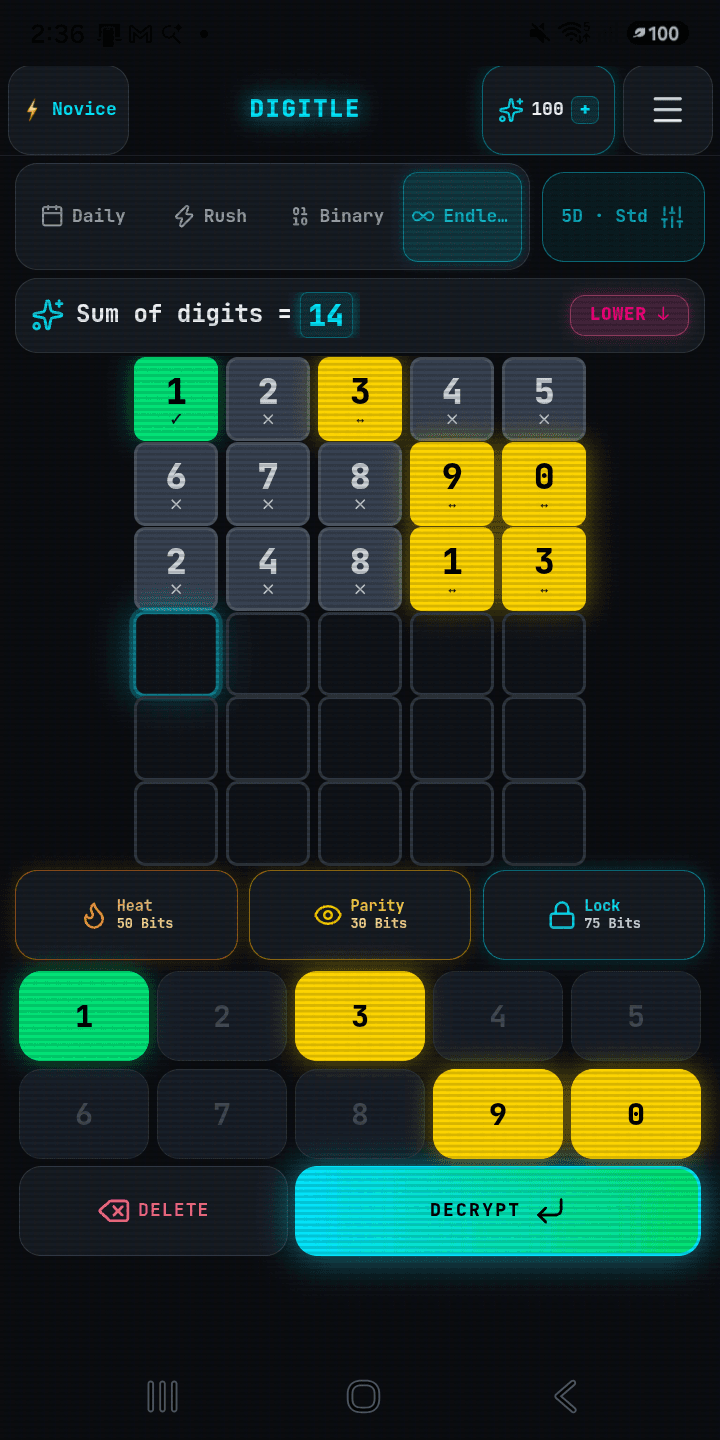 Digitle Cipher Deduction gameplay screenshot
